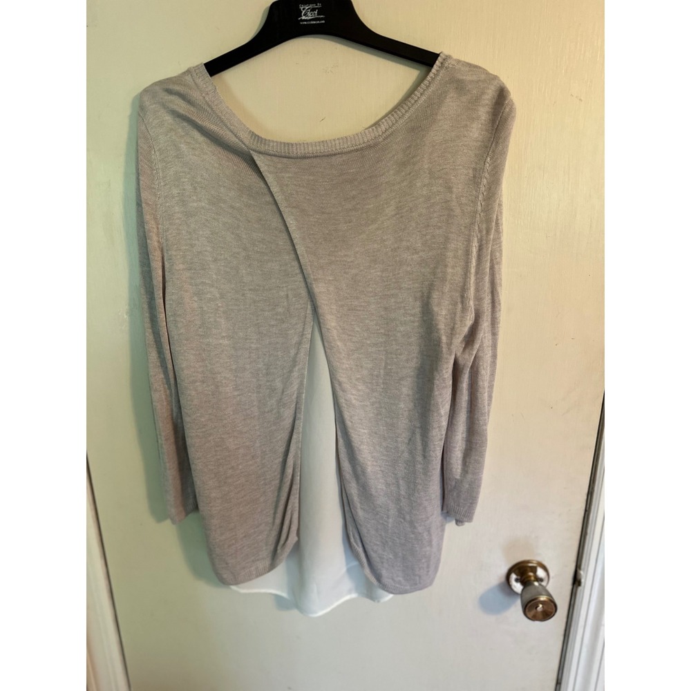 Verve ami Sweater Knit Top Long Sleeve Open Back Attached Camisole Beige Size L